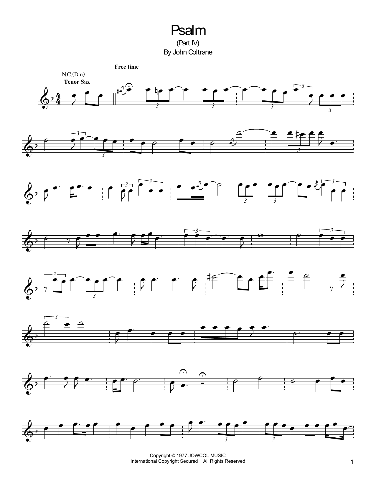 Download John Coltrane Psalm Sheet Music