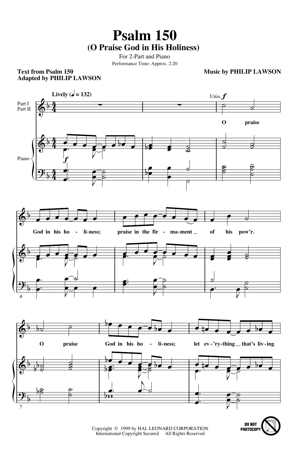 Download Philip Lawson Psalm 150 (O Praise God in His Holiness Sheet Music