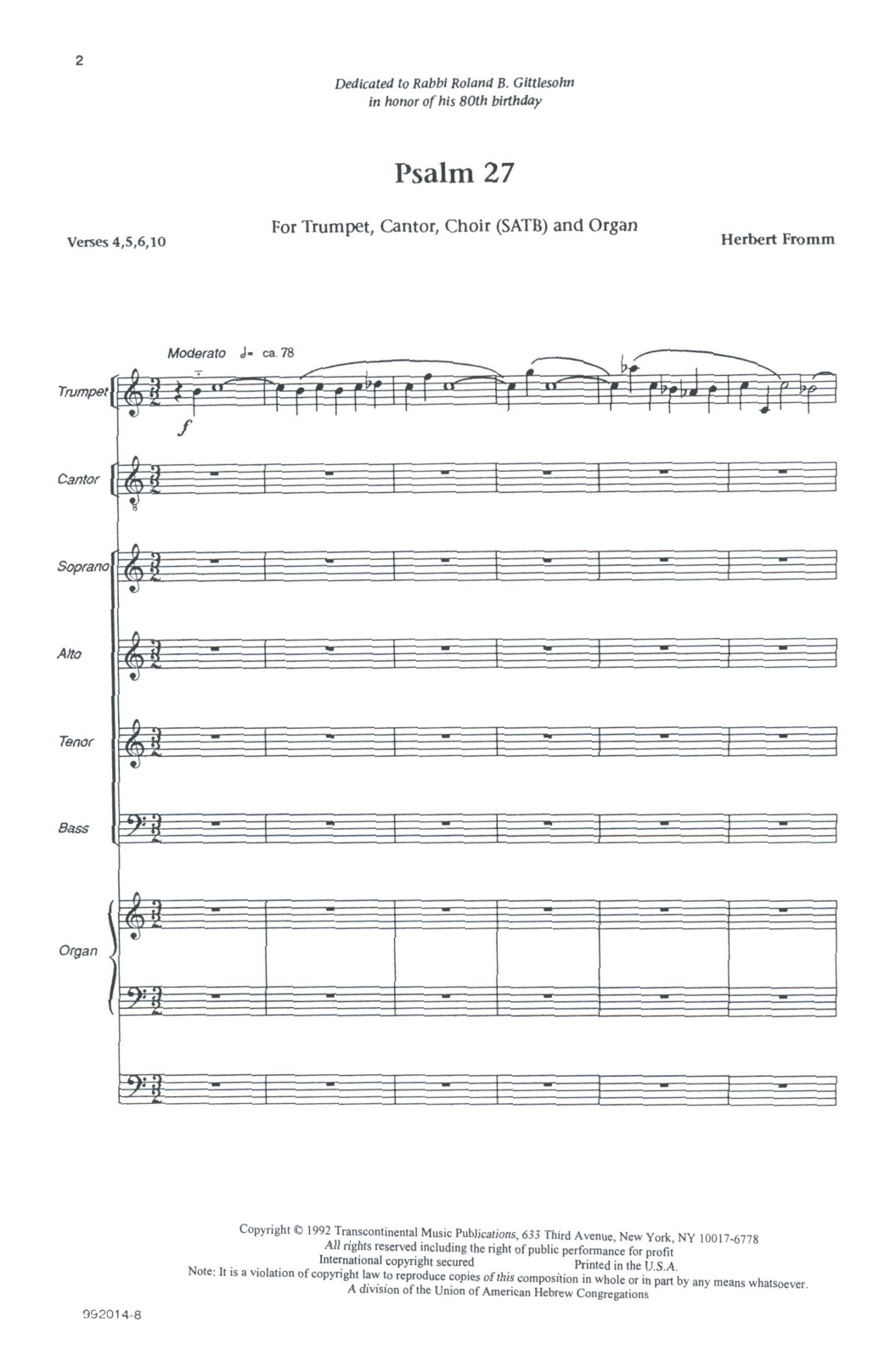 Download Herbert Fromm Psalm 27 Sheet Music