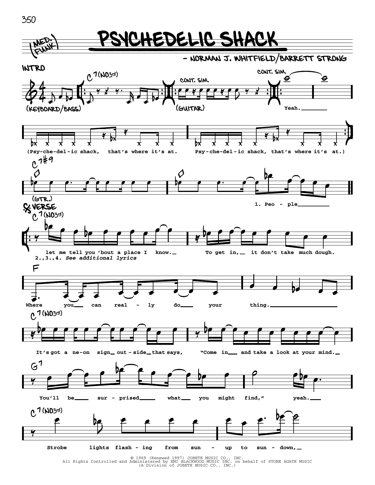 Download The Temptations Psychedelic Shack Sheet Music