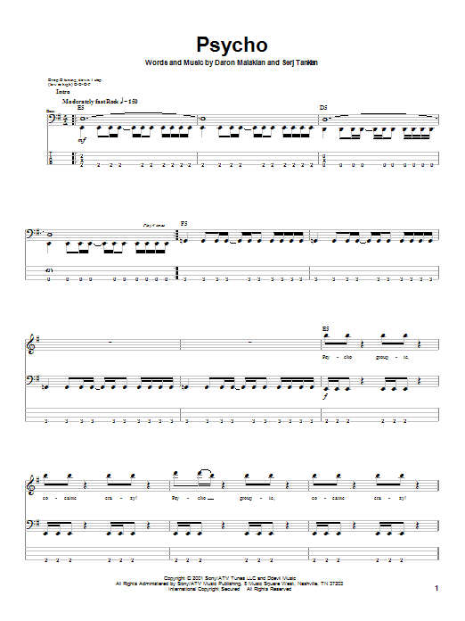 Download System Of A Down Psycho Sheet Music