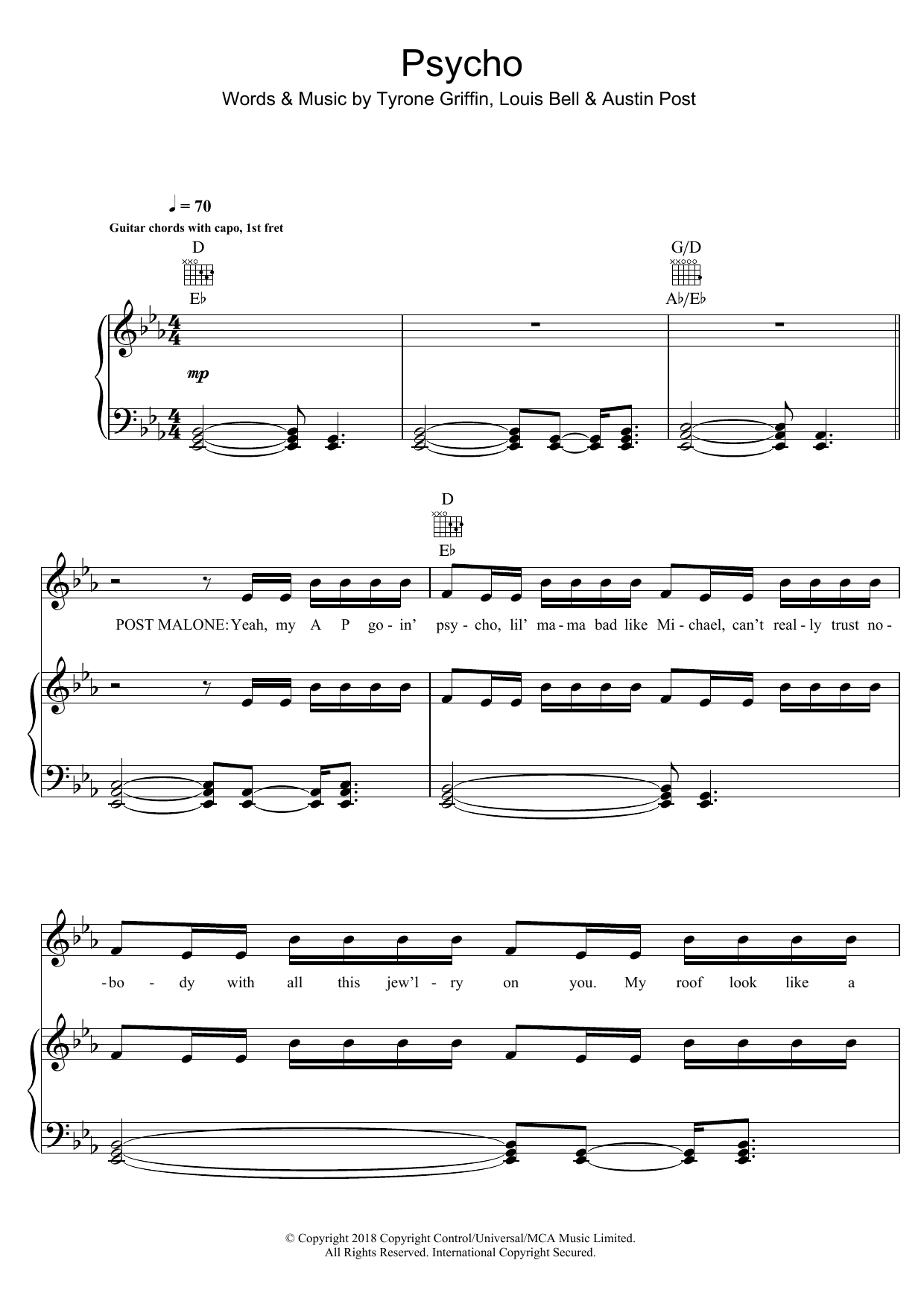 Download Post Malone Psycho (featuring Ty Dolla $ign) Sheet Music