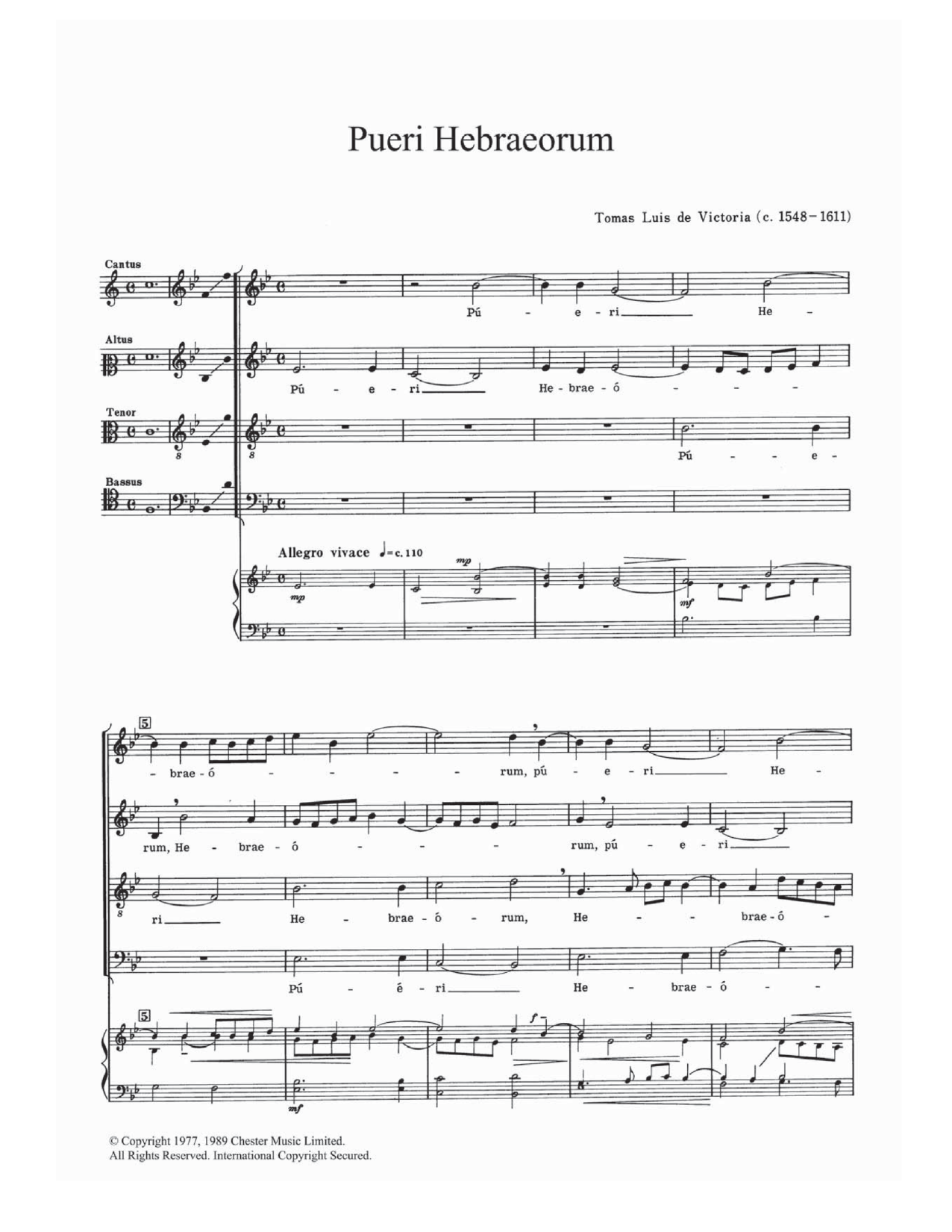 Download Tomas Luis De Victoria Pueri Hebraeorum Sheet Music