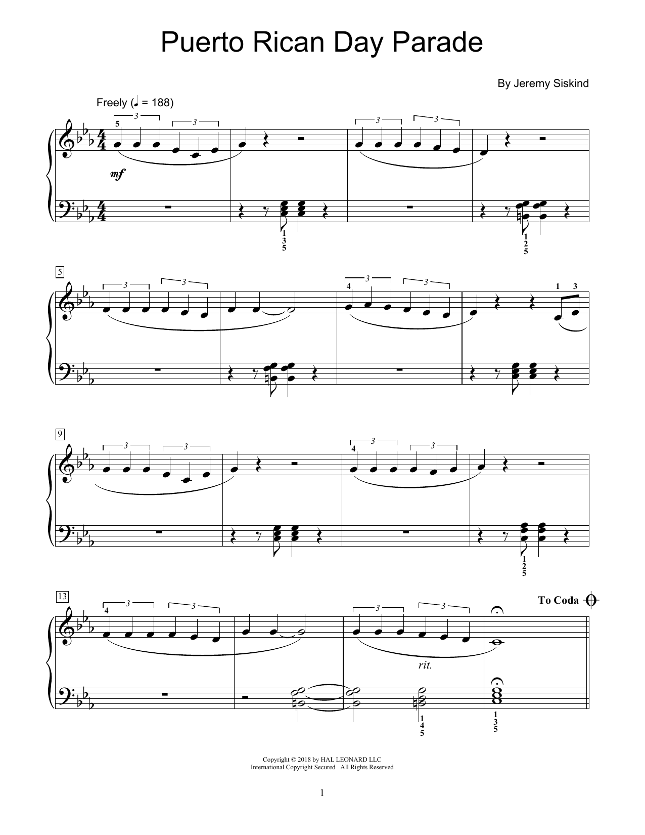 Download Jeremy Siskind Puerto Rican Day Parade Sheet Music