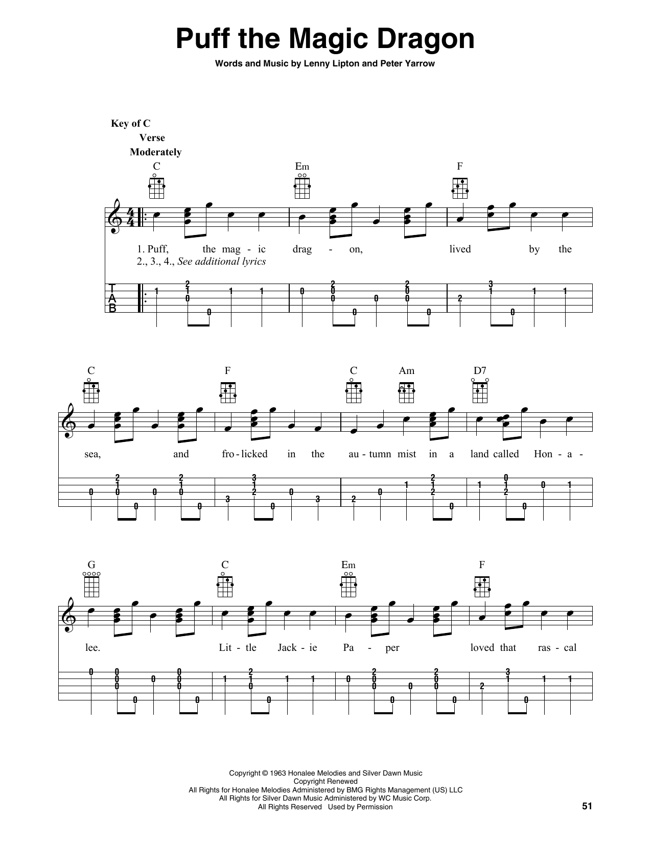 Peter, Paul & Mary Puff The Magic Dragon (arr. Fred Sokolow) sheet music notes printable PDF score