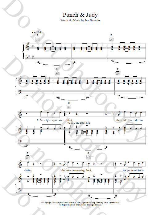 The Lightning Seeds Punch & Judy sheet music notes printable PDF score