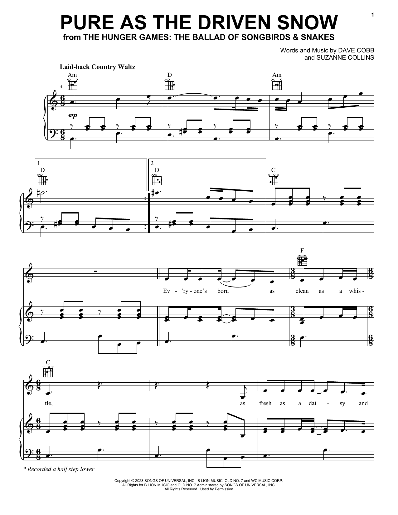 Rachel Zegler Pure As The Driven Snow (from The Hunger Games: The Ballad of Songbirds & Snakes) sheet music notes printable PDF score