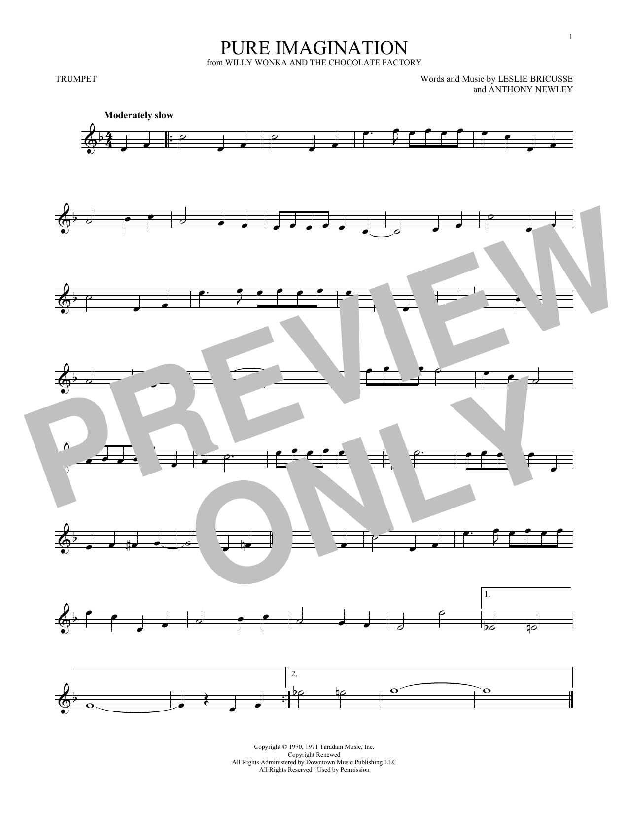 Download Anthony Newley Pure Imagination Sheet Music