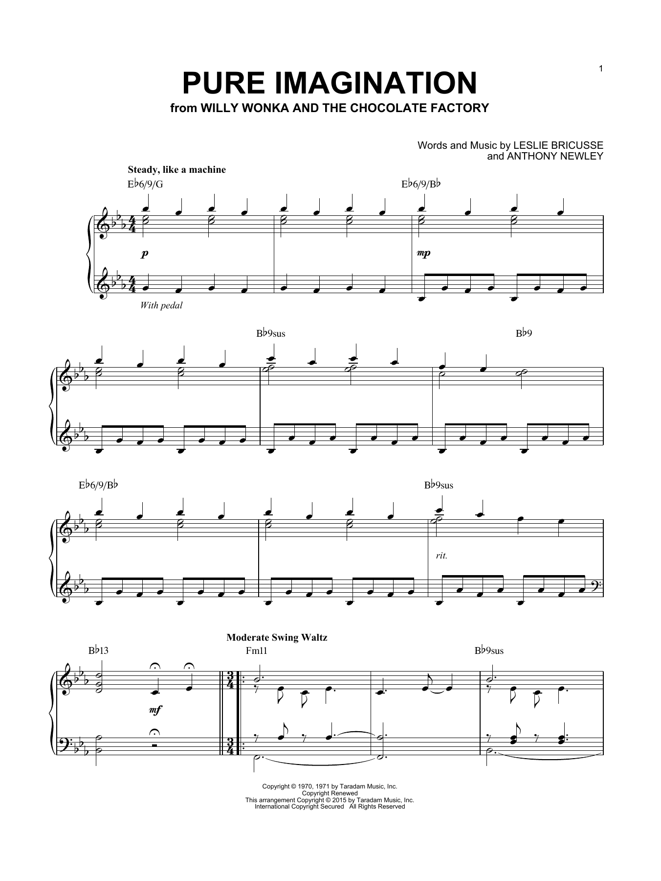 Download Willy Wonka & the Chocolate Factory Pure Imagination [Jazz version] (arr. B Sheet Music