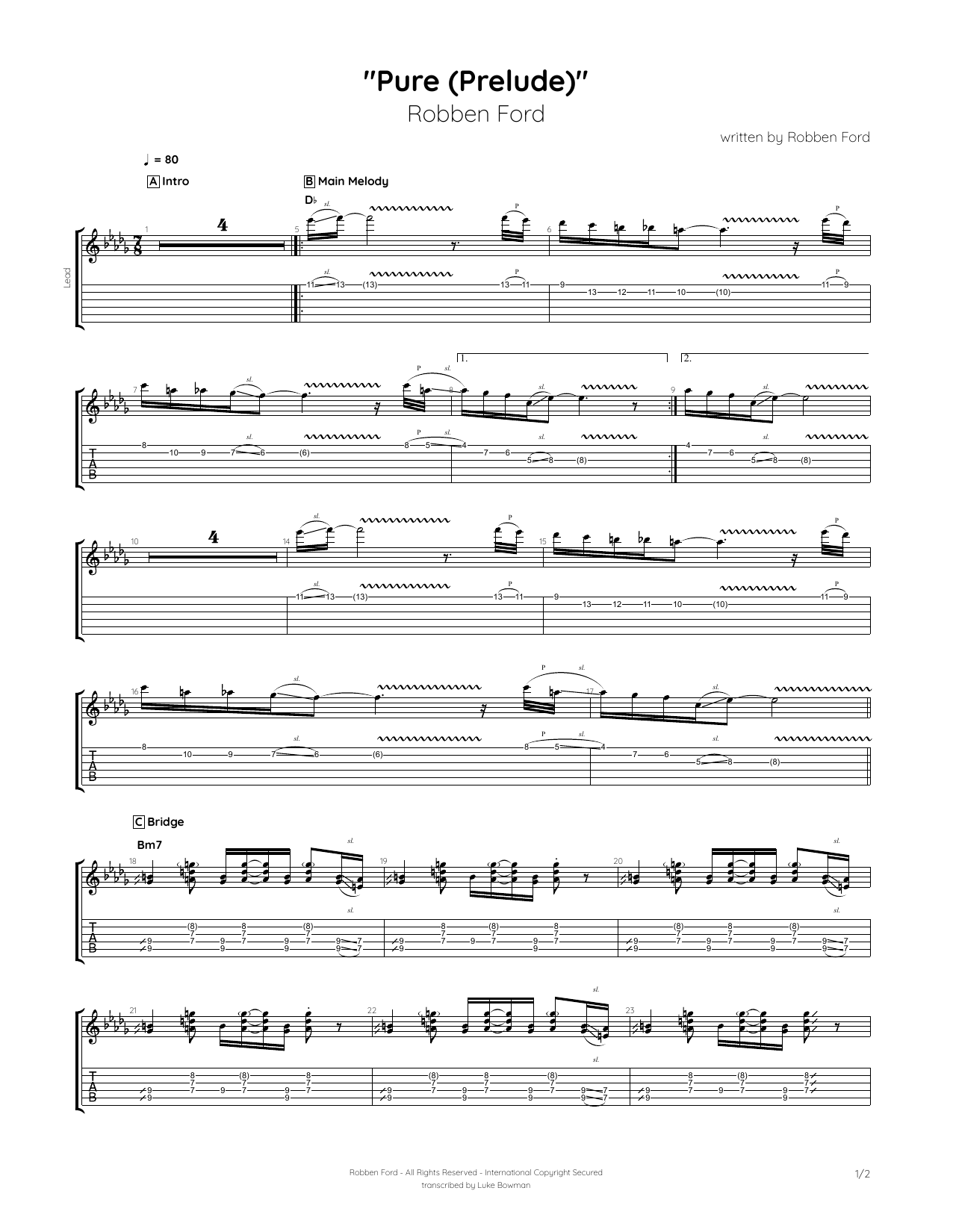 Download Robben Ford Pure (Prelude) Sheet Music