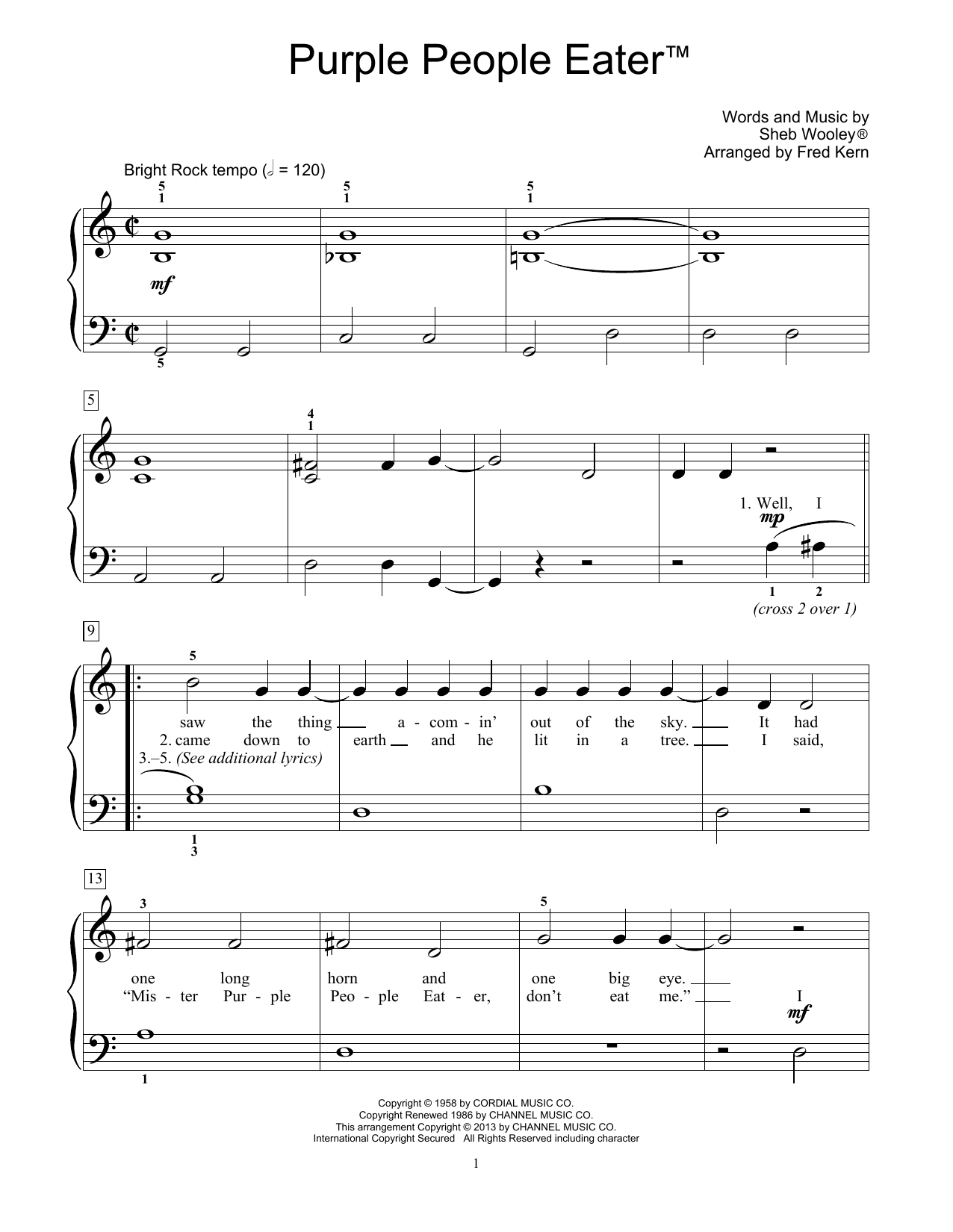 Download Sheb Wooley Purple People Eater (arr. Fred Kern) Sheet Music