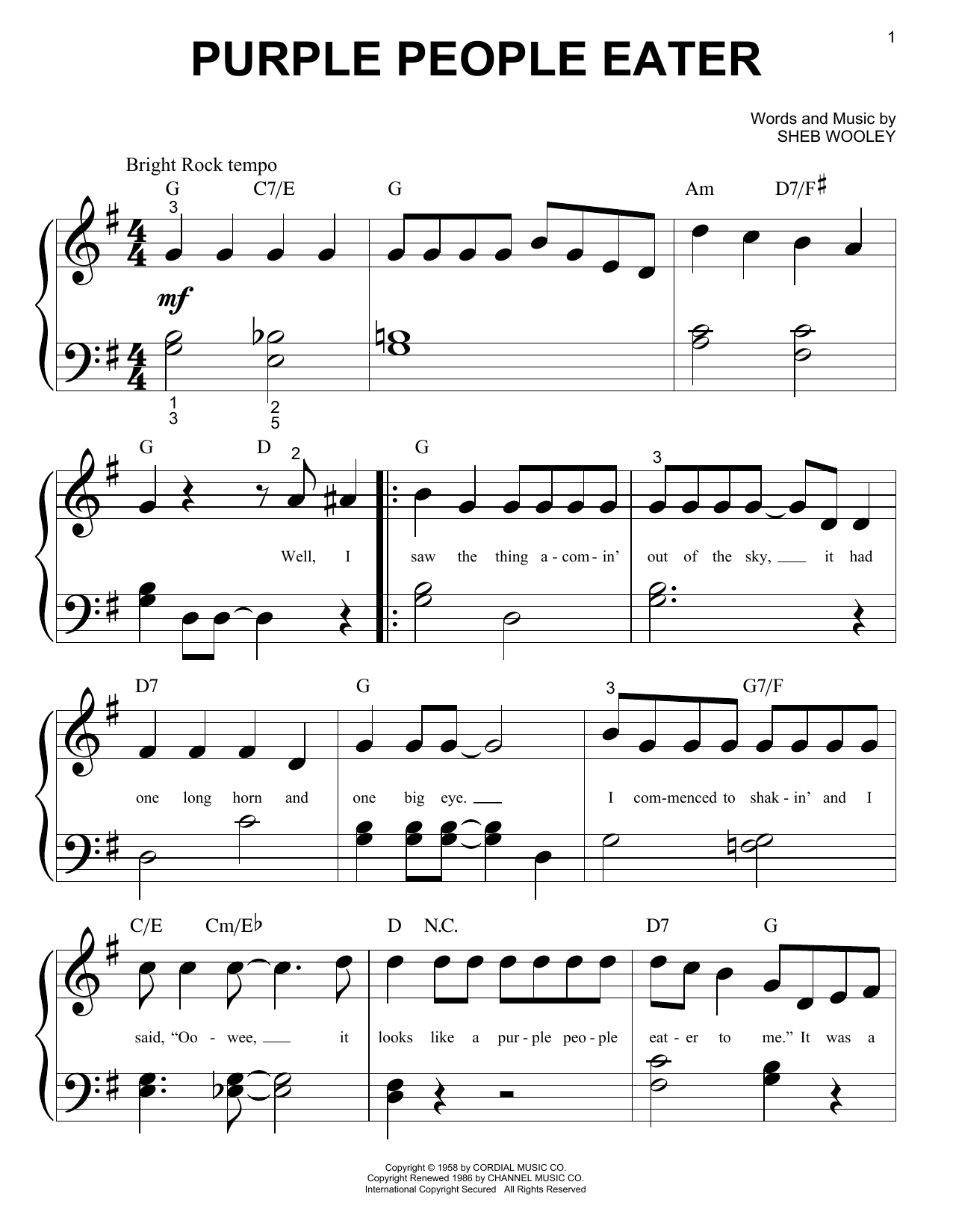 Download Sheb Wooley Purple People Eater Sheet Music