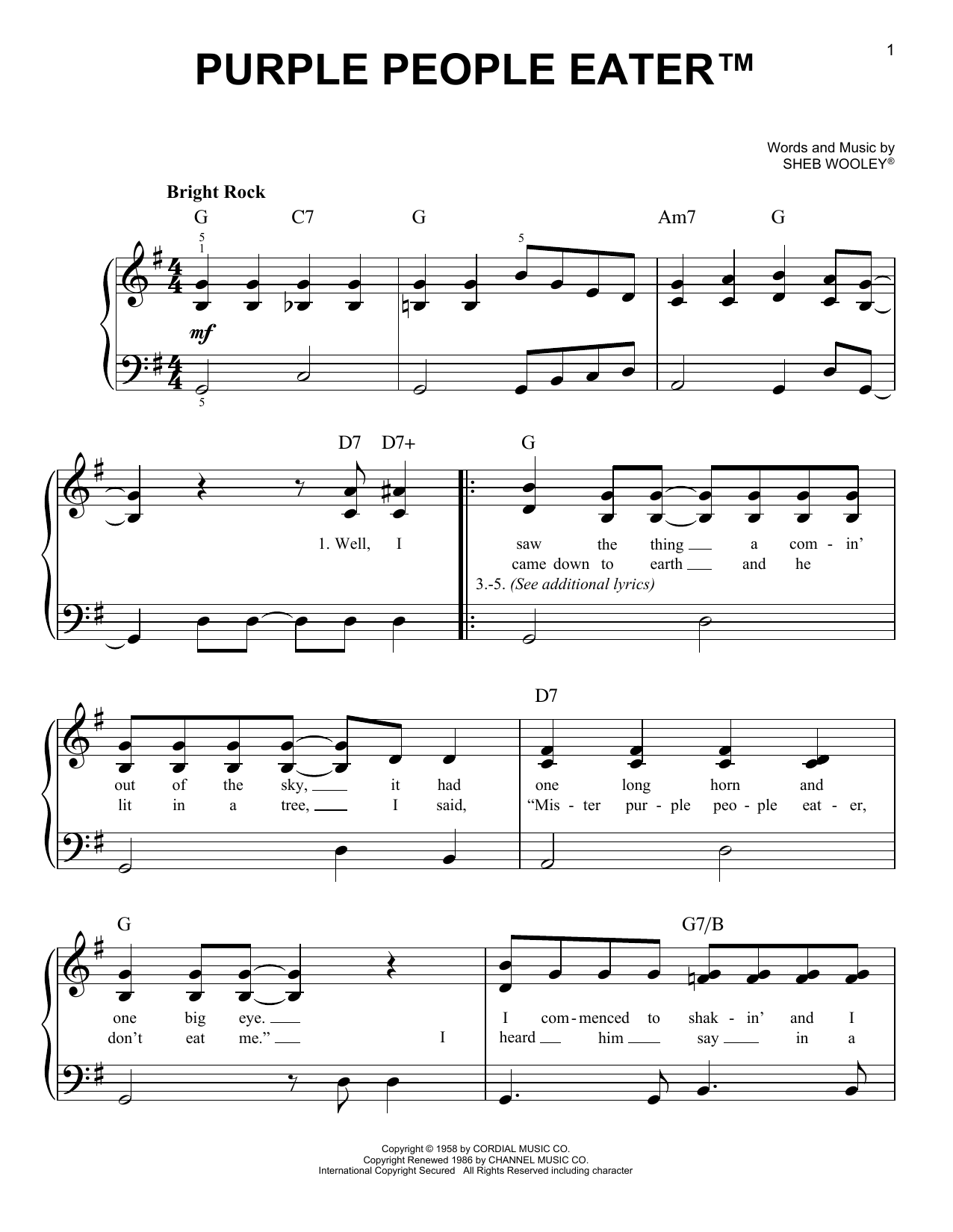 Download Sheb Wooley Purple People Eater Sheet Music