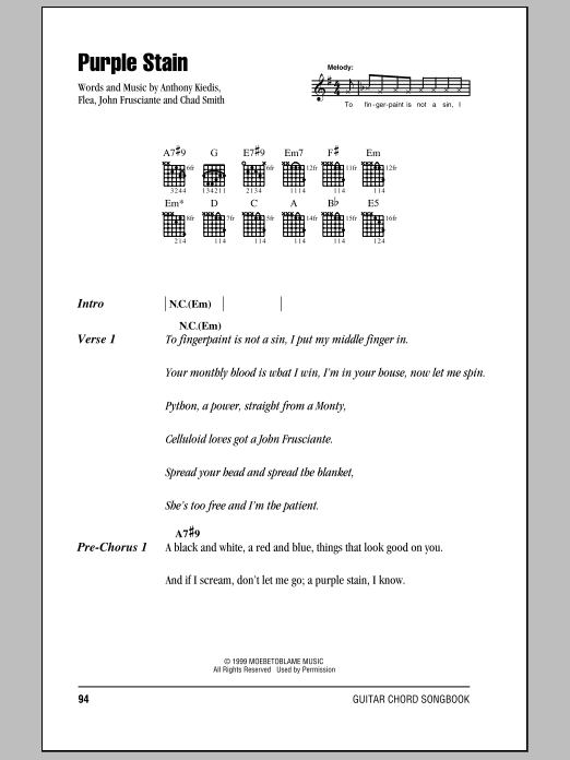 Download Red Hot Chili Peppers Purple Stain Sheet Music