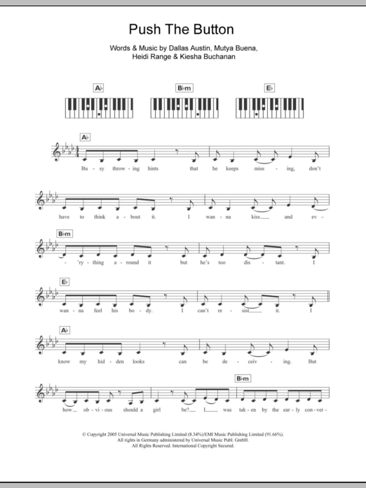 Download Sugababes Push The Button Sheet Music