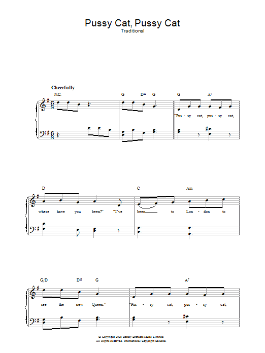 Download Traditional Pussy Cat, Pussy Cat Sheet Music