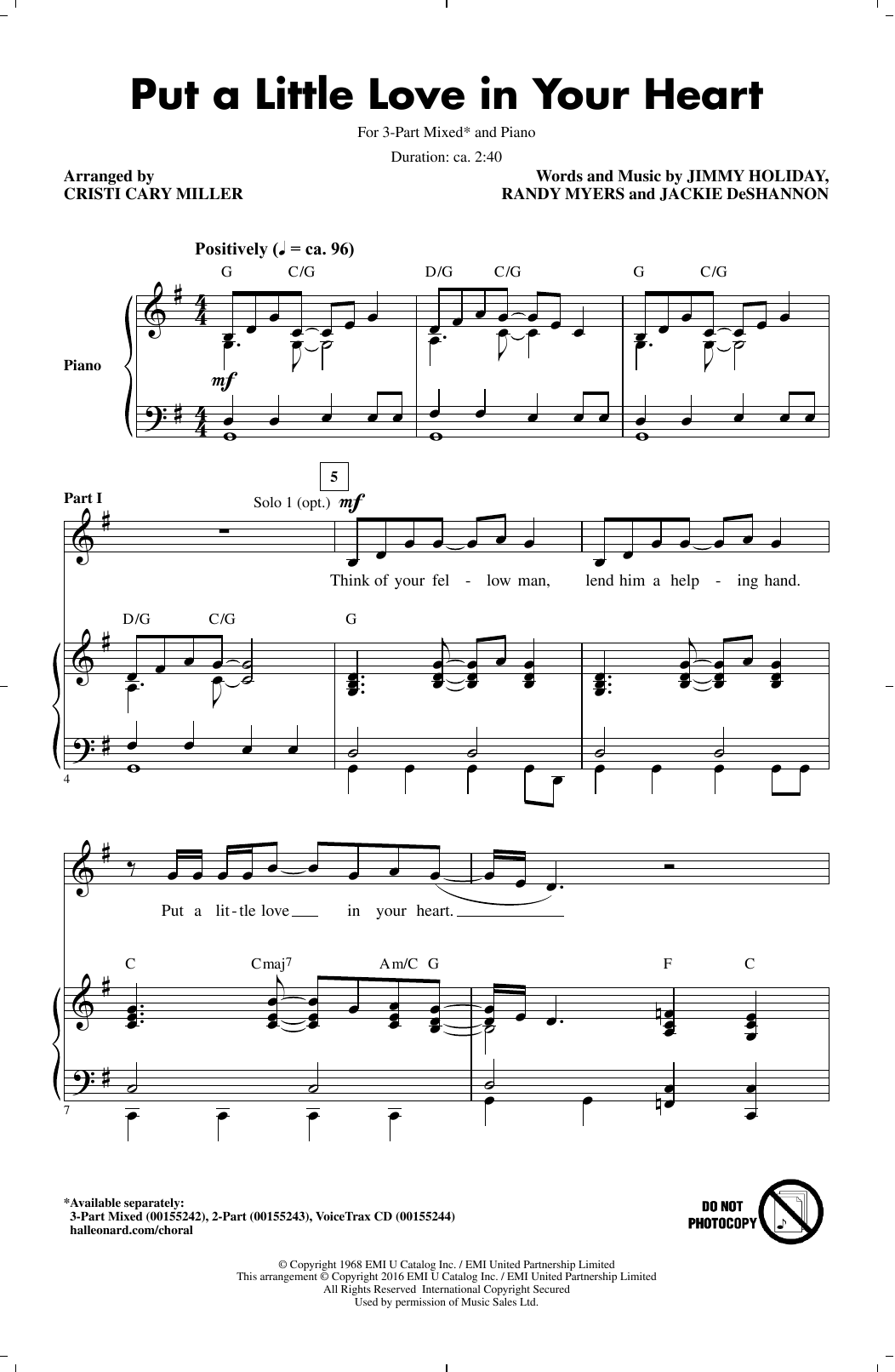 Download Cristi Cary Miller Put A Little Love In Your Heart Sheet Music