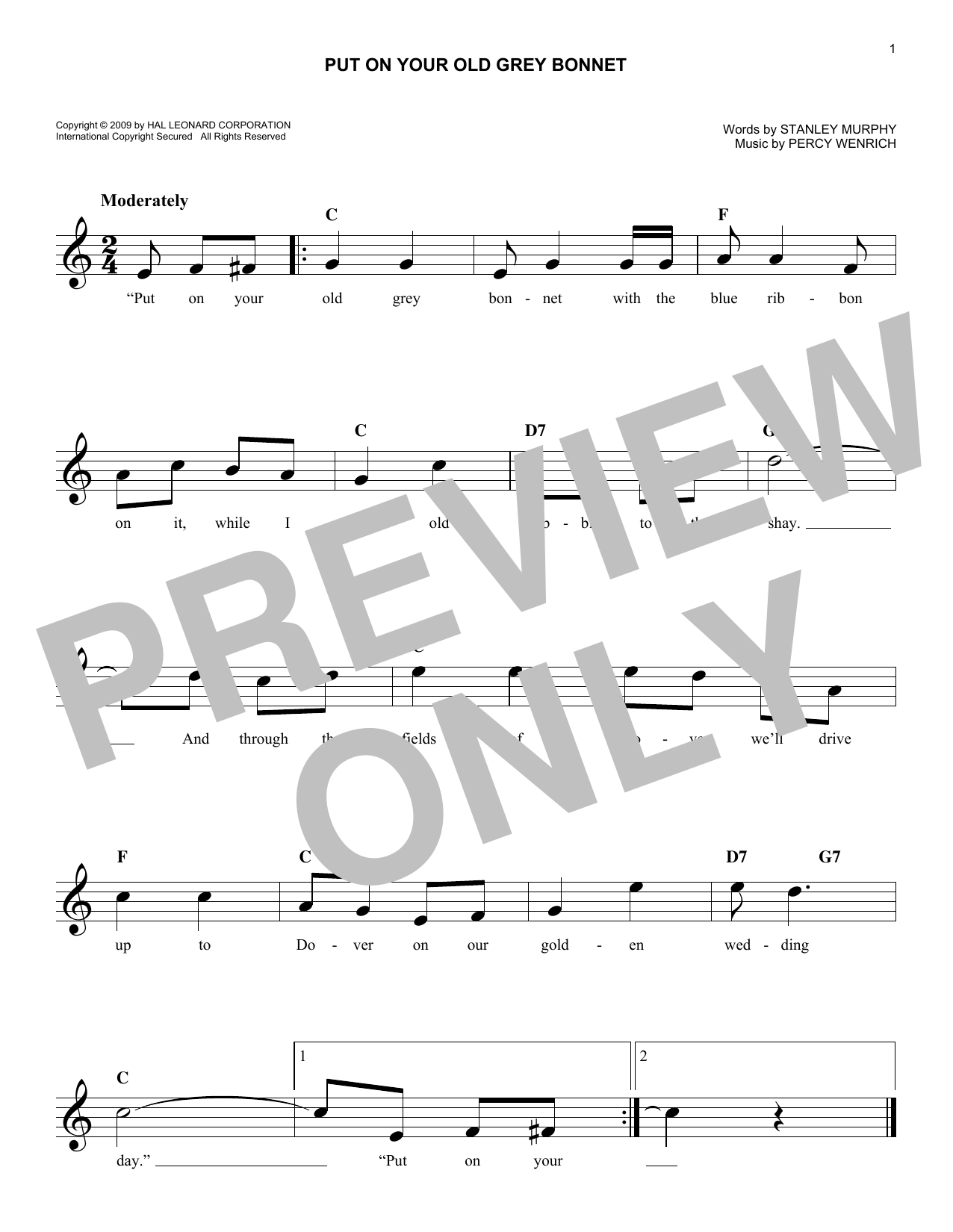 Download Percy Wenrich Put On Your Old Grey Bonnet Sheet Music