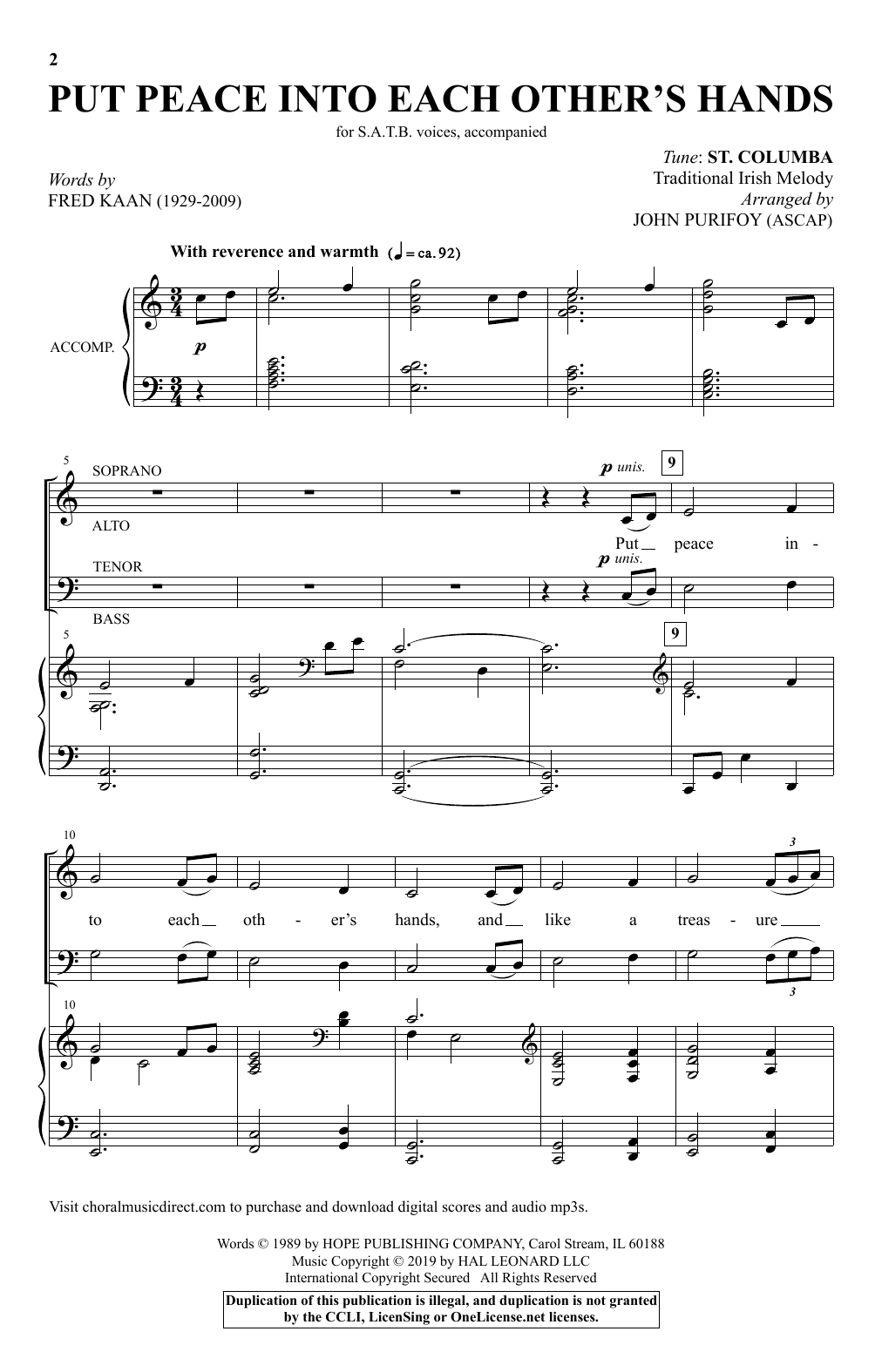 Download Fred Kaan Put Peace Into Each Other's Hands (arr. Sheet Music