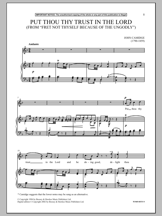 Download John Camidge Put Thou Thy Trust In The Lord (from Fr Sheet Music