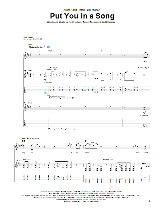 Download Keith Urban Put You In A Song Sheet Music
