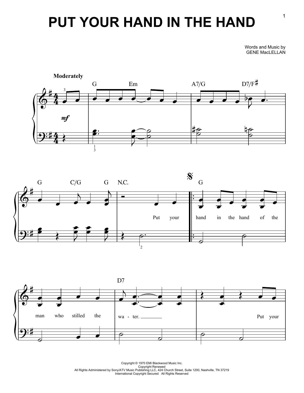 Download Gene MacLellan Put Your Hand In The Hand Sheet Music