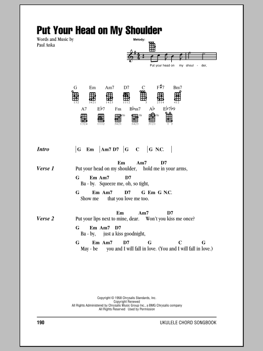 Download Paul Anka Put Your Head On My Shoulder Sheet Music
