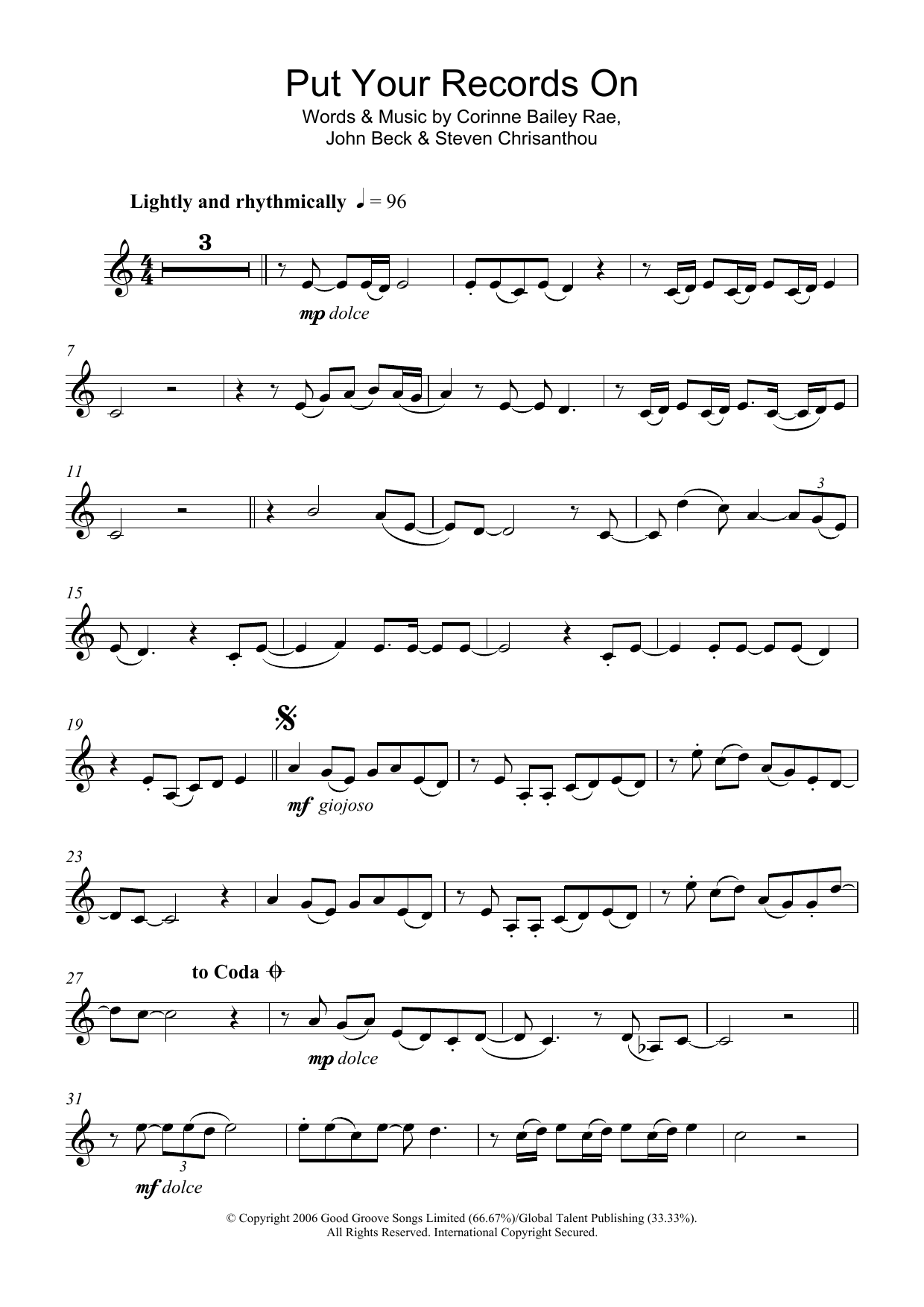 Download Corinne Bailey Rae Put Your Records On Sheet Music