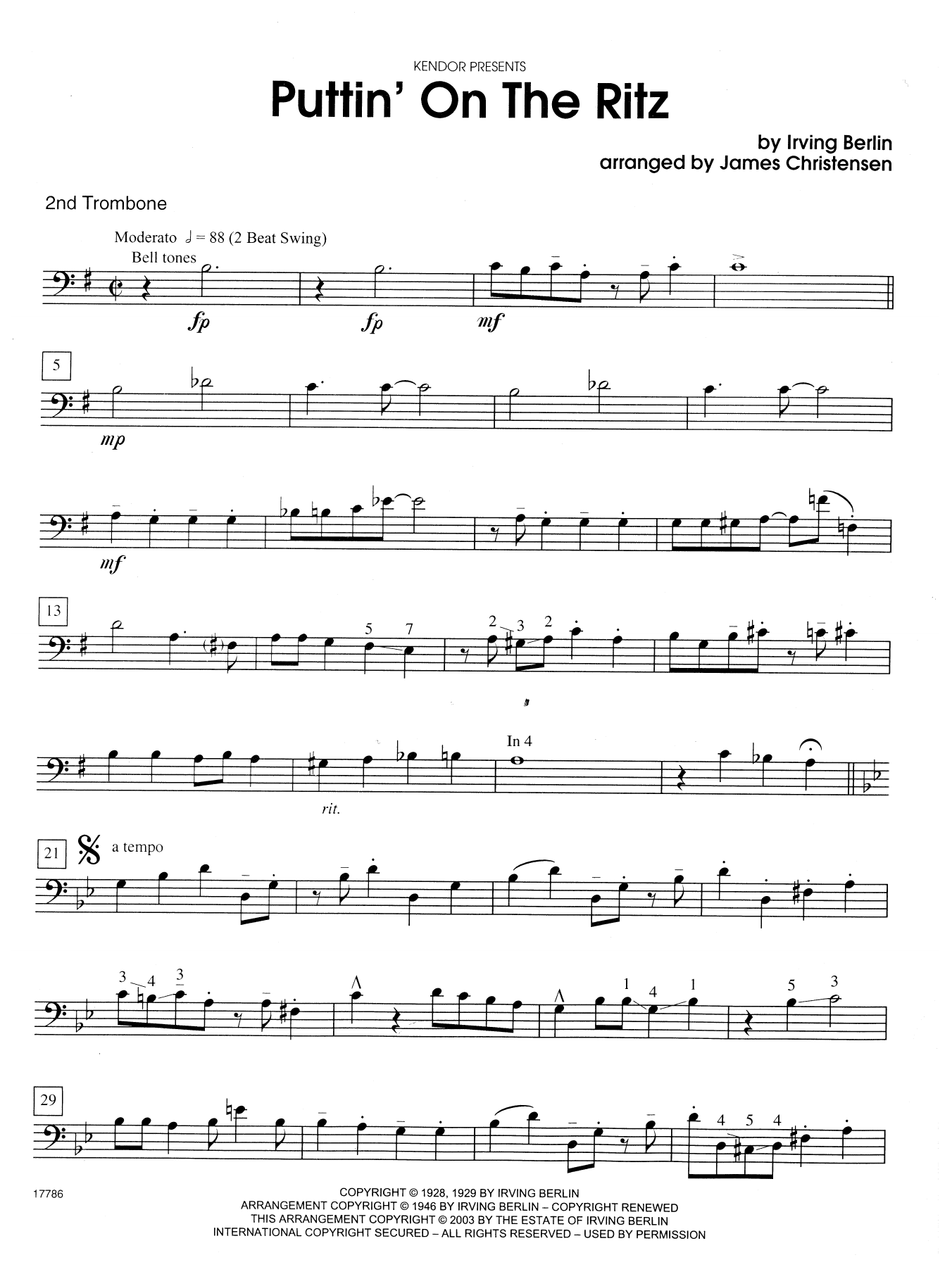 Download James Christensen Puttin' on the Ritz - 2nd Trombone Sheet Music
