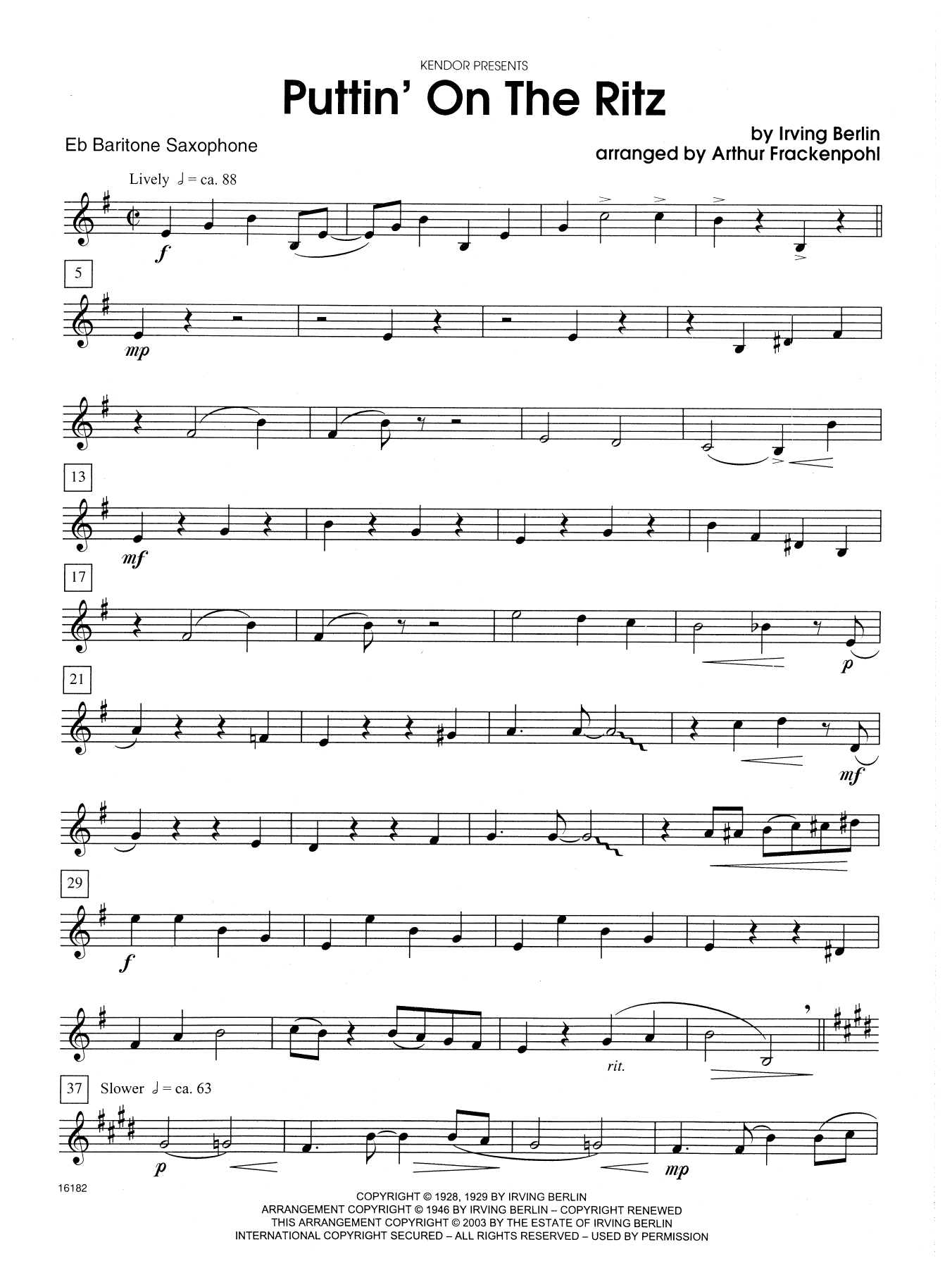 Download Arthur Frackenpohl Puttin' on the Ritz - Eb Baritone Saxop Sheet Music