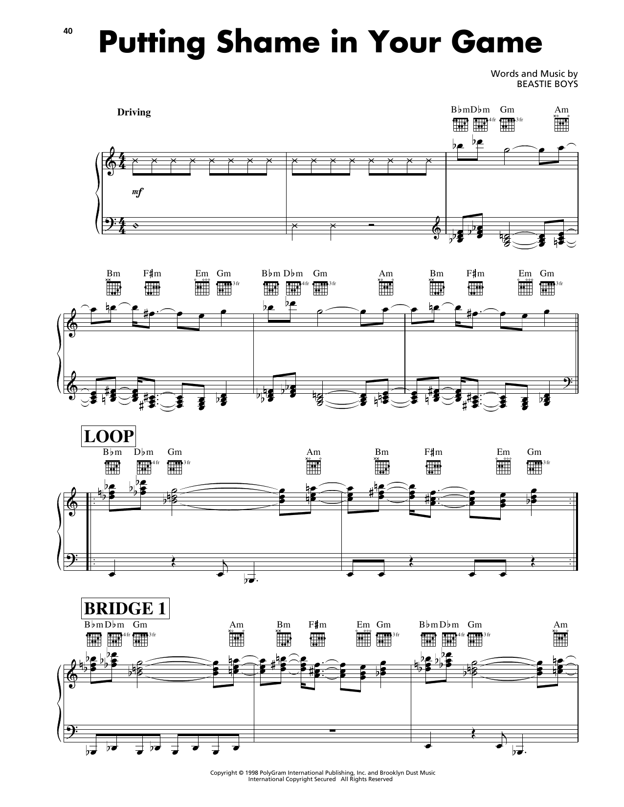 Download Beastie Boys Putting Shame In Your Game Sheet Music
