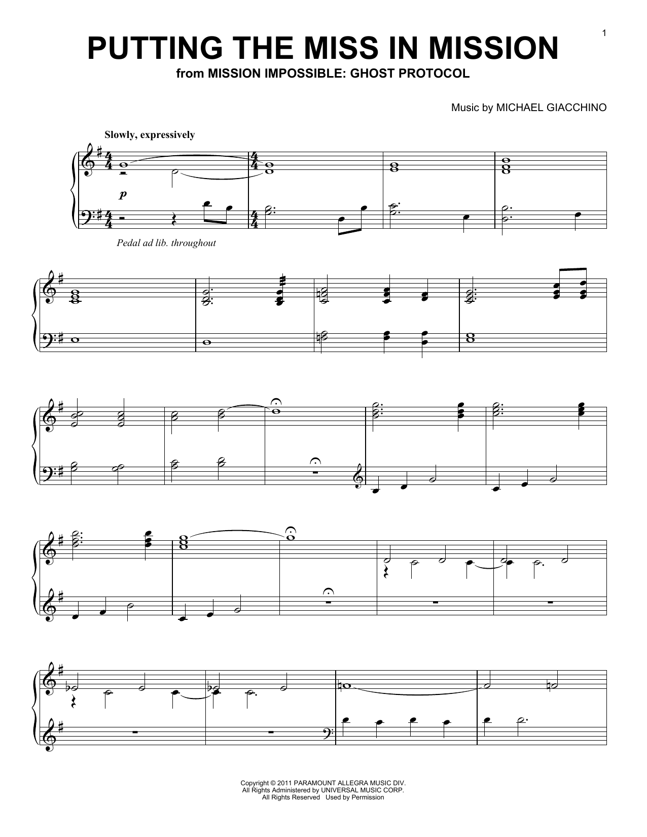 Download Michael Giacchino Putting The Miss In Mission (from Missi Sheet Music