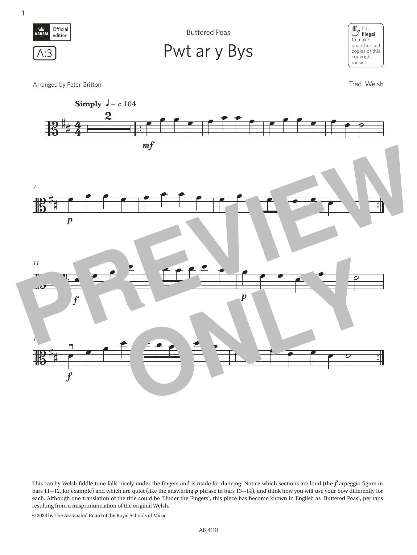 Download Trad. Welsh Pwt ar y Bys (Grade Initial, A3, from t Sheet Music