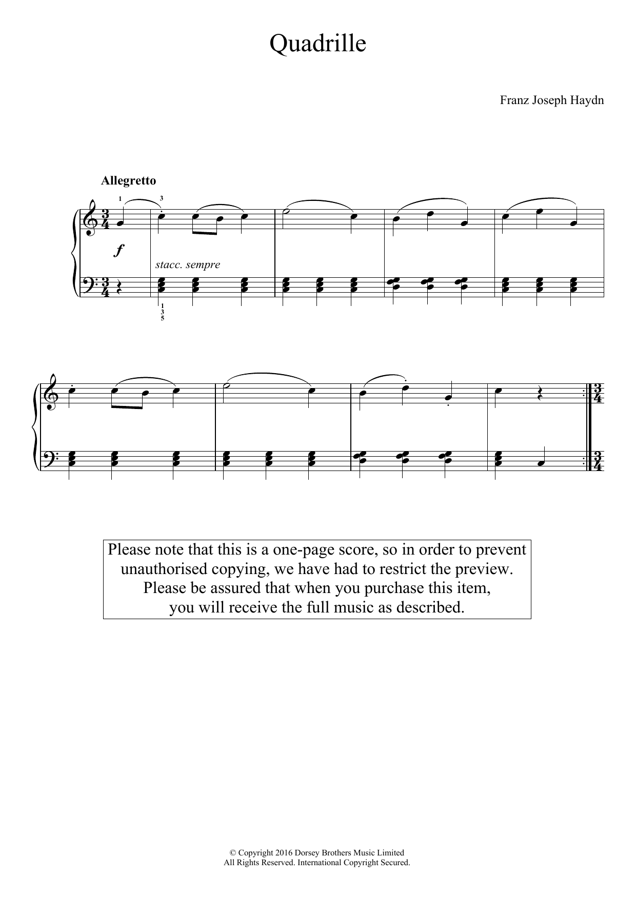 Download Franz Joseph Haydn Quadrille Sheet Music