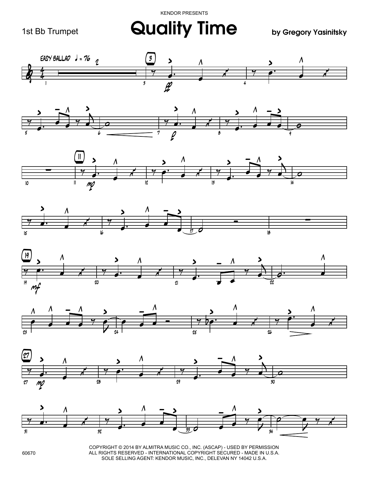 Download Gregory Yasinitsky Quality Time - 1st Bb Trumpet Sheet Music