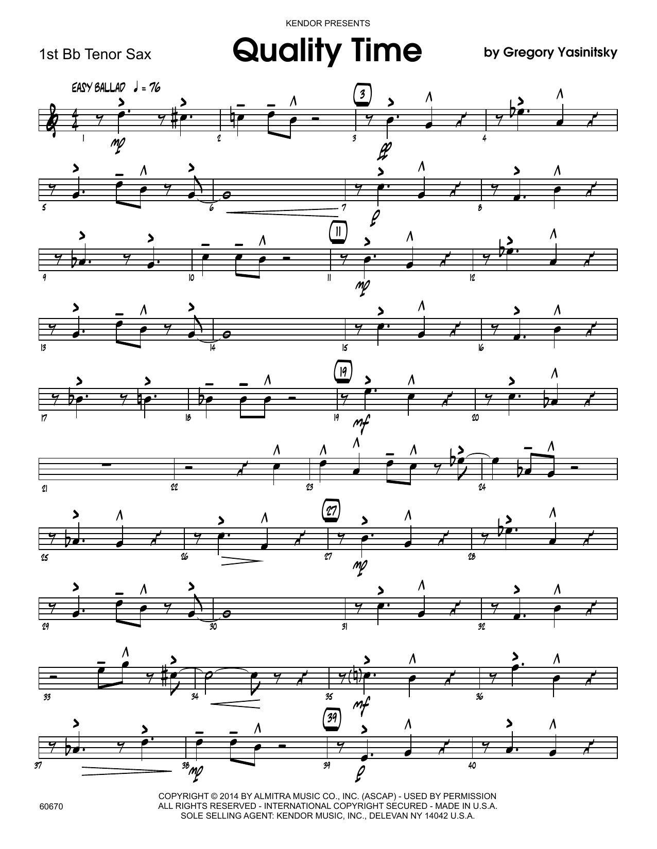Download Gregory Yasinitsky Quality Time - 1st Tenor Saxophone Sheet Music