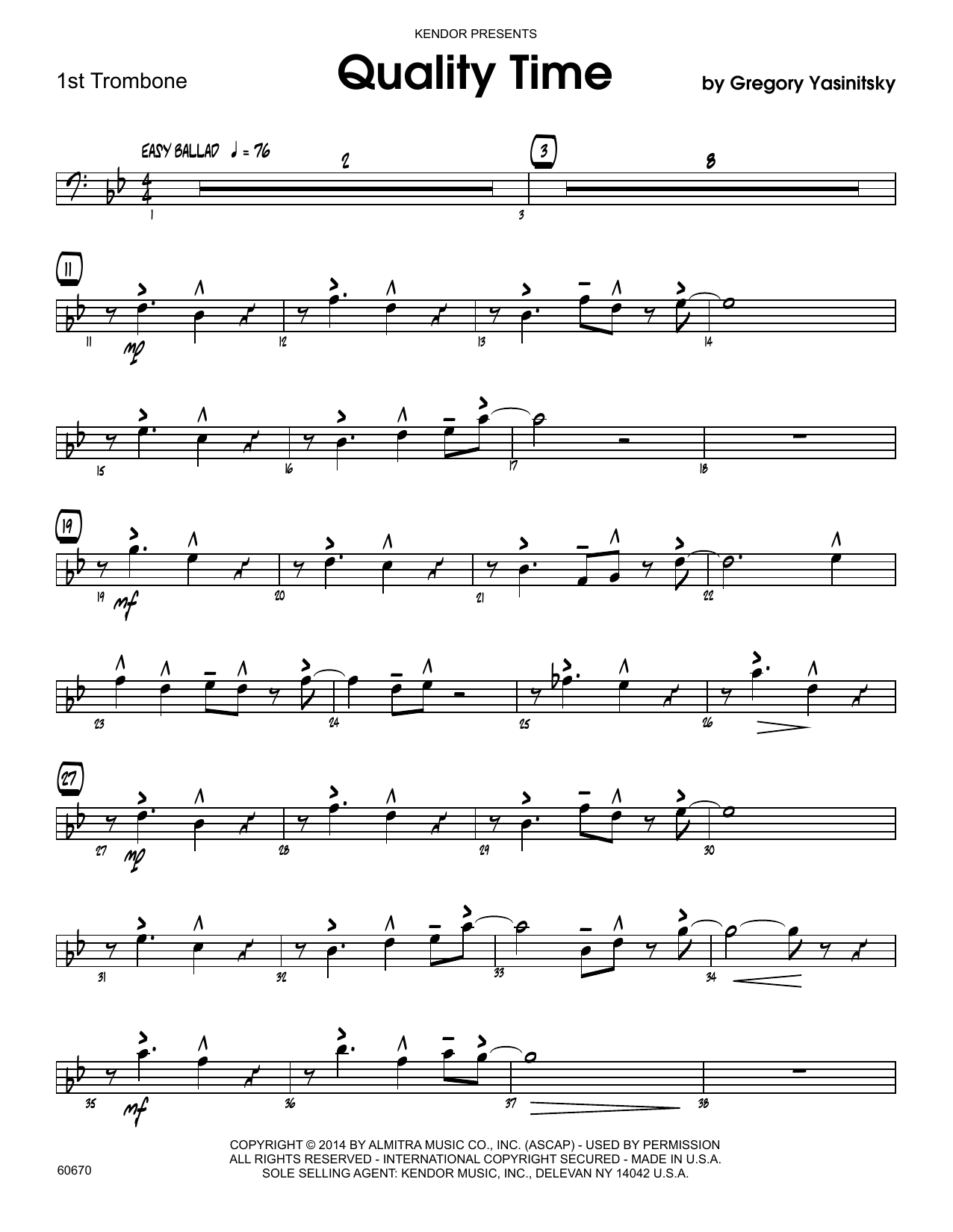 Download Gregory Yasinitsky Quality Time - 1st Trombone Sheet Music