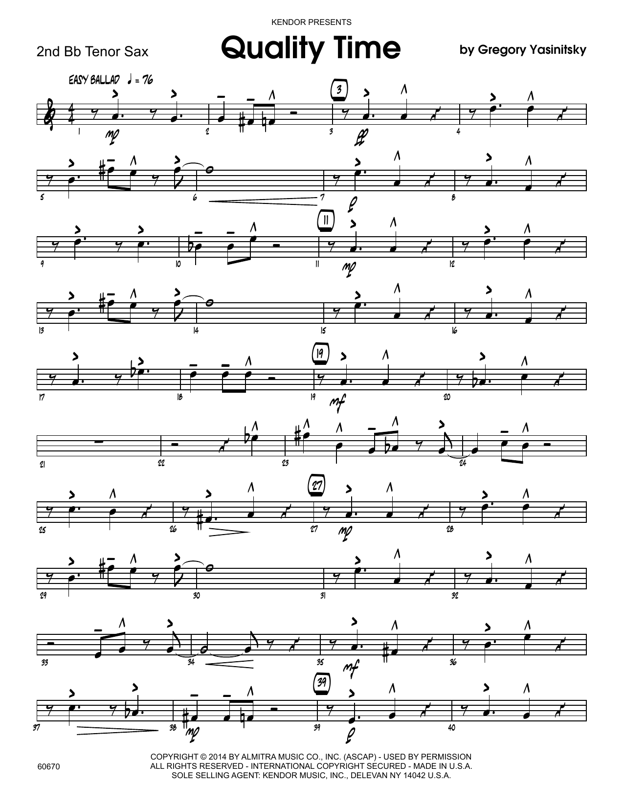Download Gregory Yasinitsky Quality Time - 2nd Bb Tenor Saxophone Sheet Music