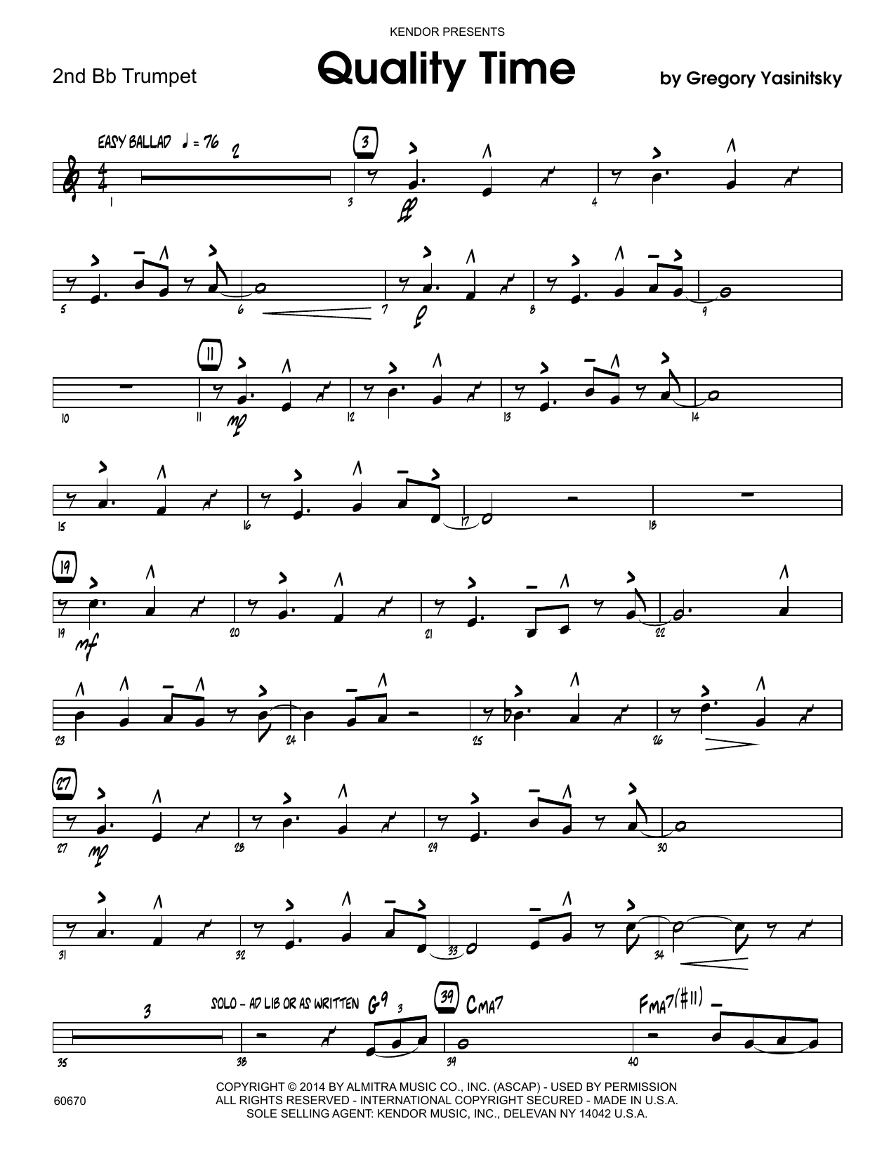Download Gregory Yasinitsky Quality Time - 2nd Bb Trumpet Sheet Music