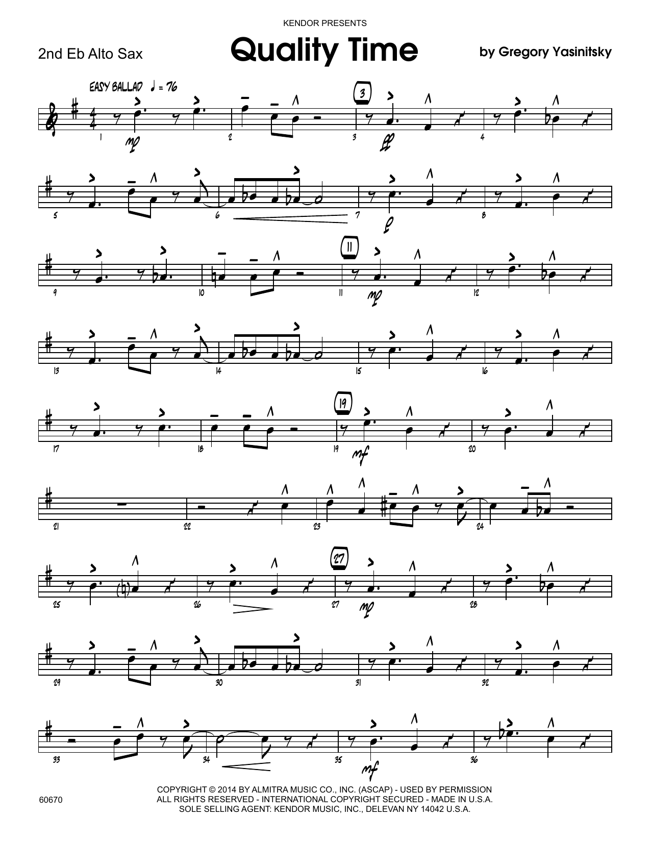 Download Gregory Yasinitsky Quality Time - 2nd Eb Alto Saxophone Sheet Music