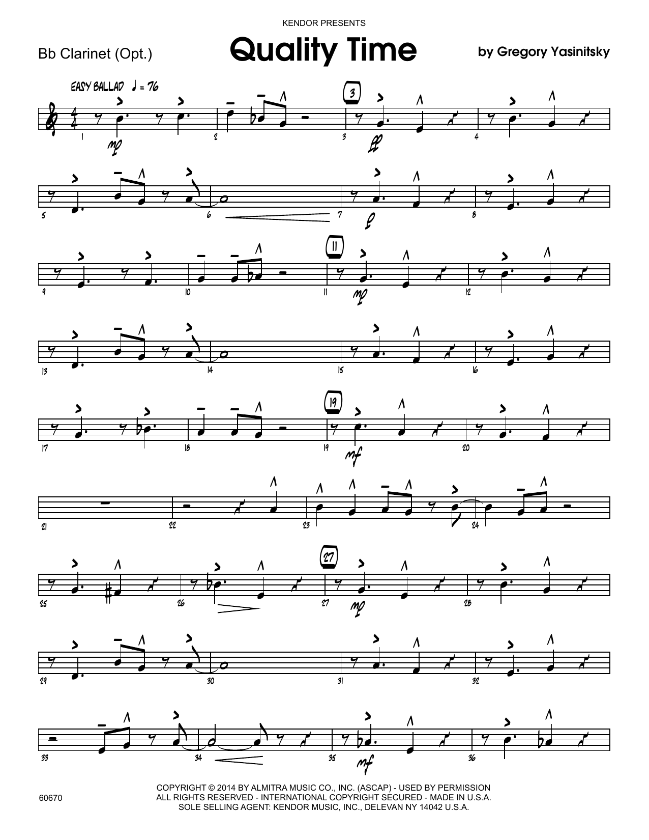Download Gregory Yasinitsky Quality Time - Bb Clarinet Sheet Music