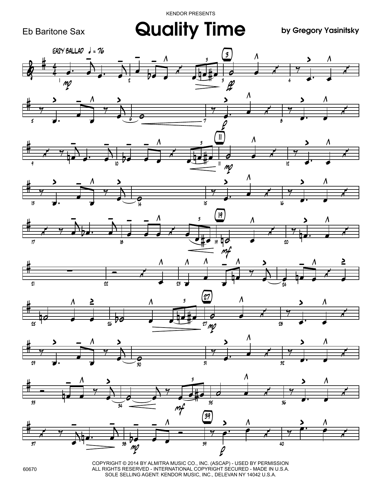 Download Gregory Yasinitsky Quality Time - Eb Baritone Saxophone Sheet Music