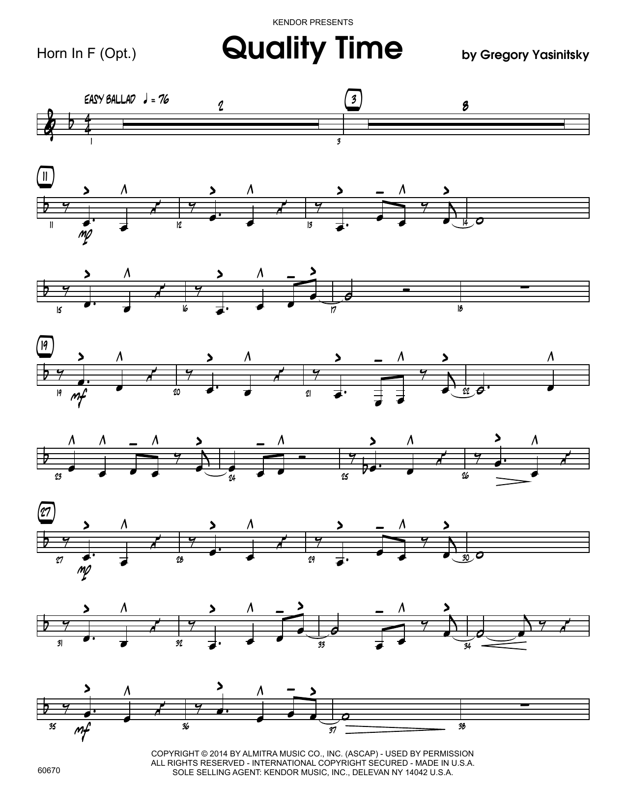 Download Gregory Yasinitsky Quality Time - Horn in F Sheet Music