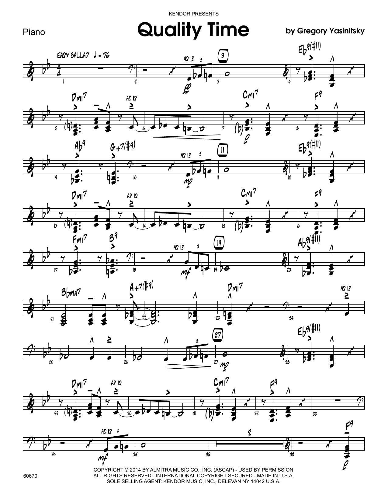 Download Gregory Yasinitsky Quality Time - Piano Sheet Music
