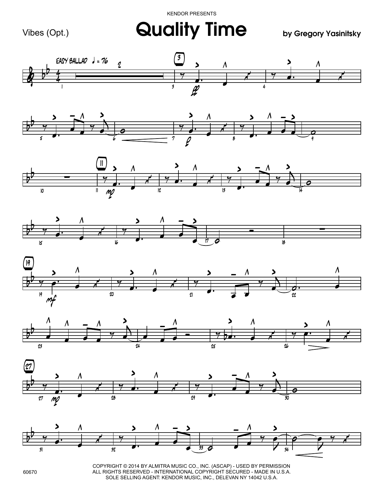 Download Gregory Yasinitsky Quality Time - Vibes Sheet Music