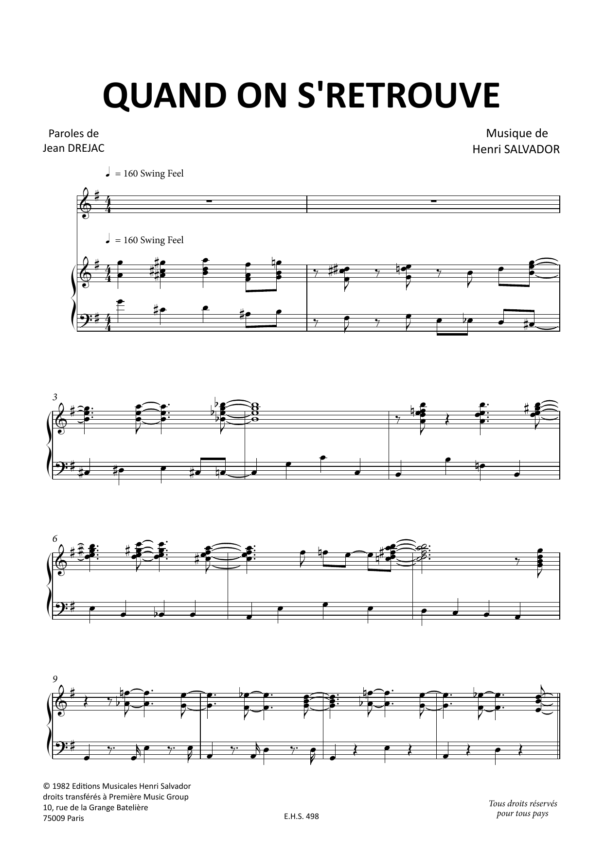 Download Henri Salvador Quand On Se Retrouve Sheet Music