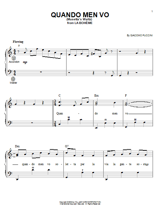 Download Giacomo Puccini Quando Men Vo (Mussetta's Waltz) Sheet Music