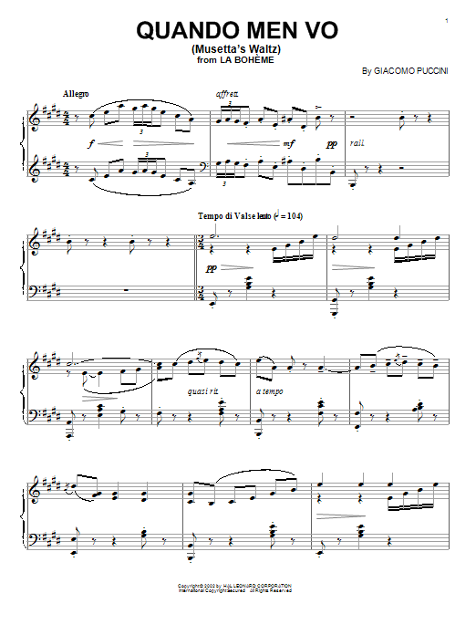 Download Giacomo Puccini Quando Men Vo (Musetta's Waltz) Sheet Music