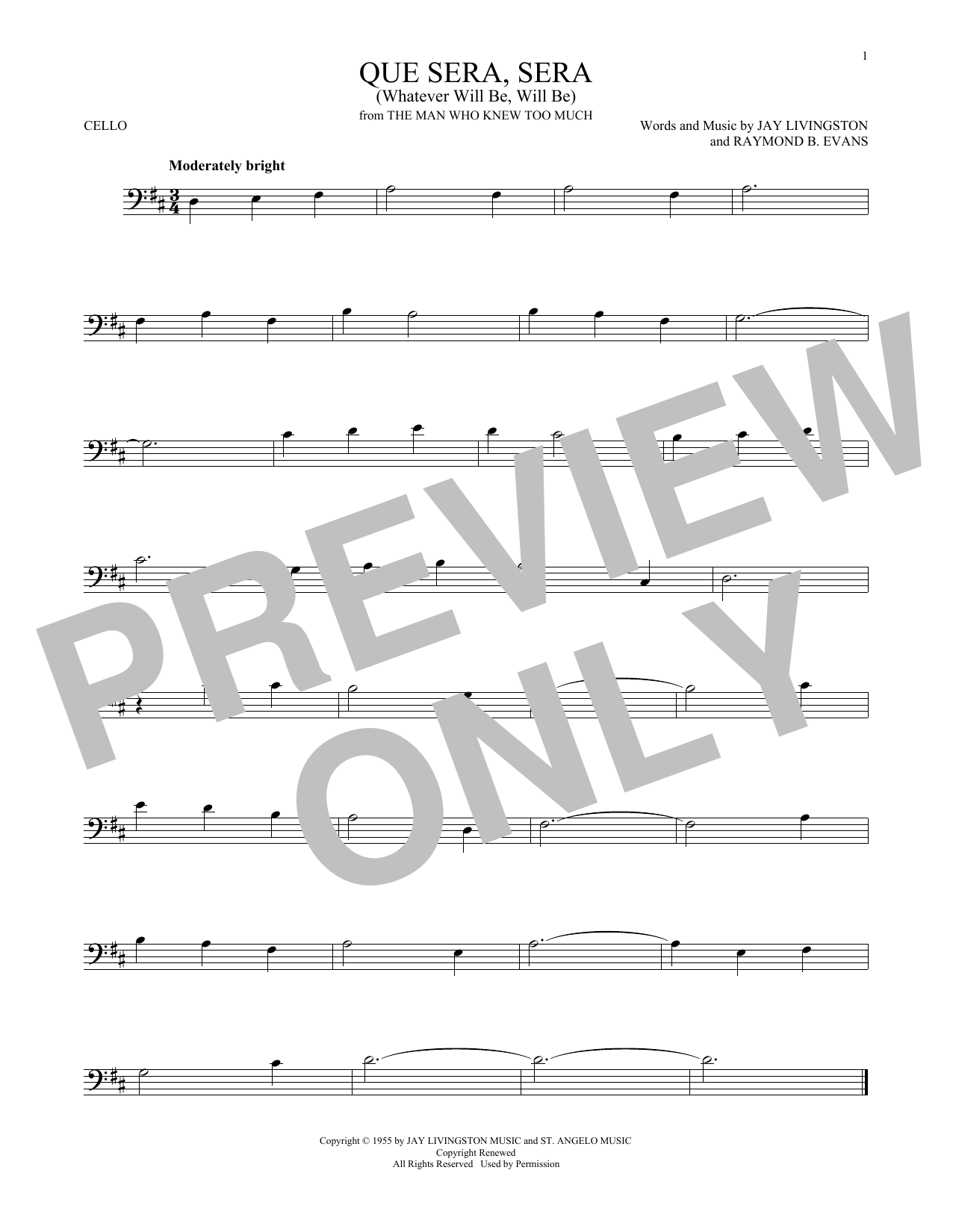 Download Jay Livingston & Ray Evans Que Sera, Sera (Whatever Will Be, Will Sheet Music
