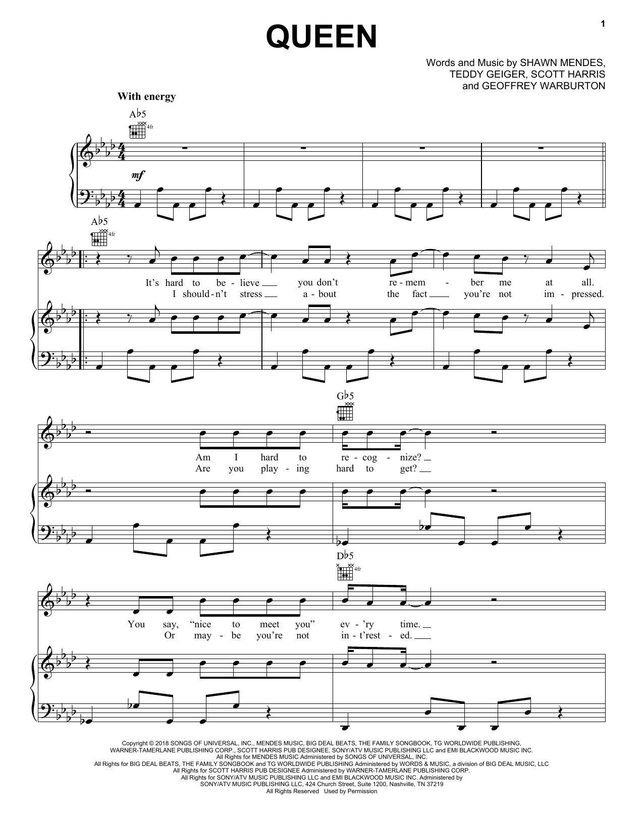 Download Shawn Mendes Queen Sheet Music
